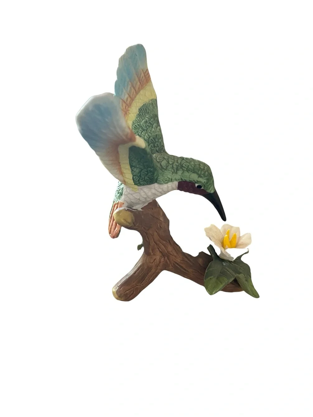 Vintage Italy Capodimonte Savastano ceramic candleholder & hummingbird figurine